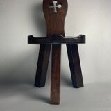 Sculptural oak brutalist chunky tripod stool, ca 1960s
