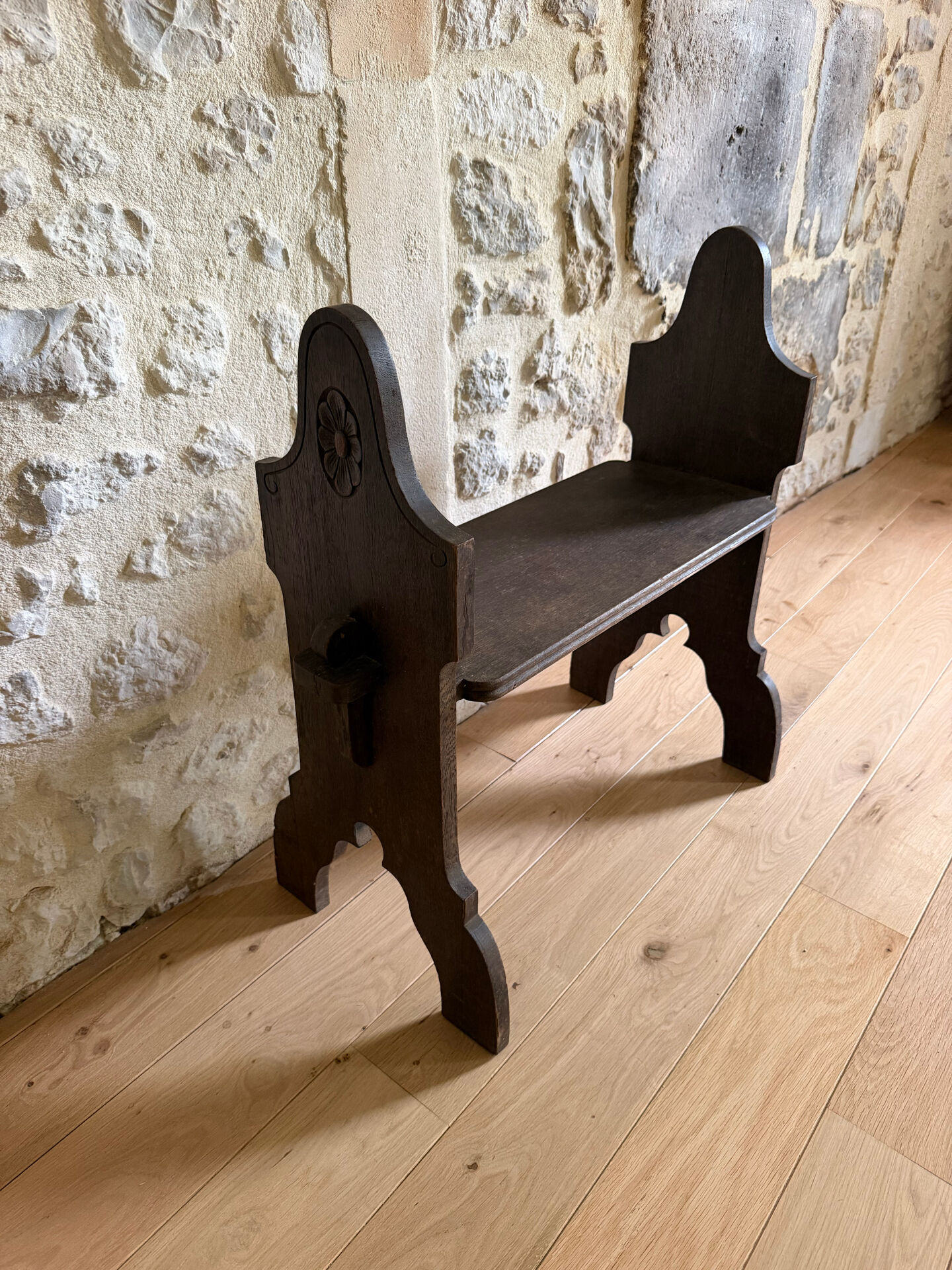 Small brutalist wooden bench