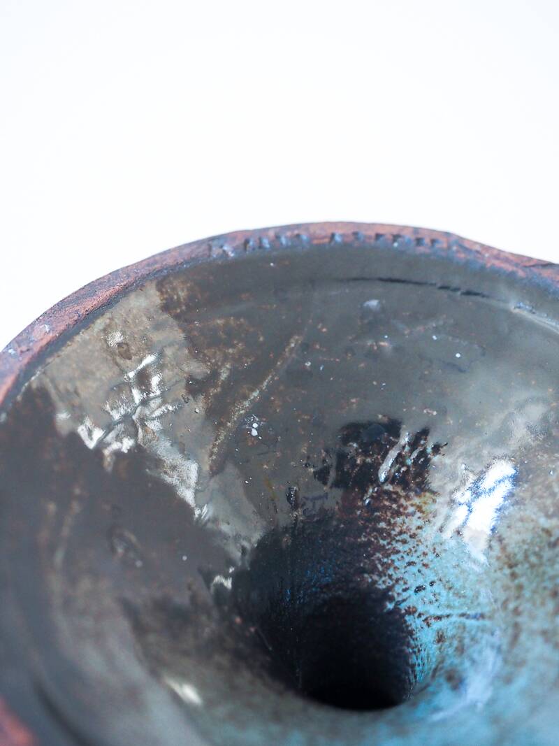 Vintage Vallauris candle holder signed Ferraro in glazed ceramic.