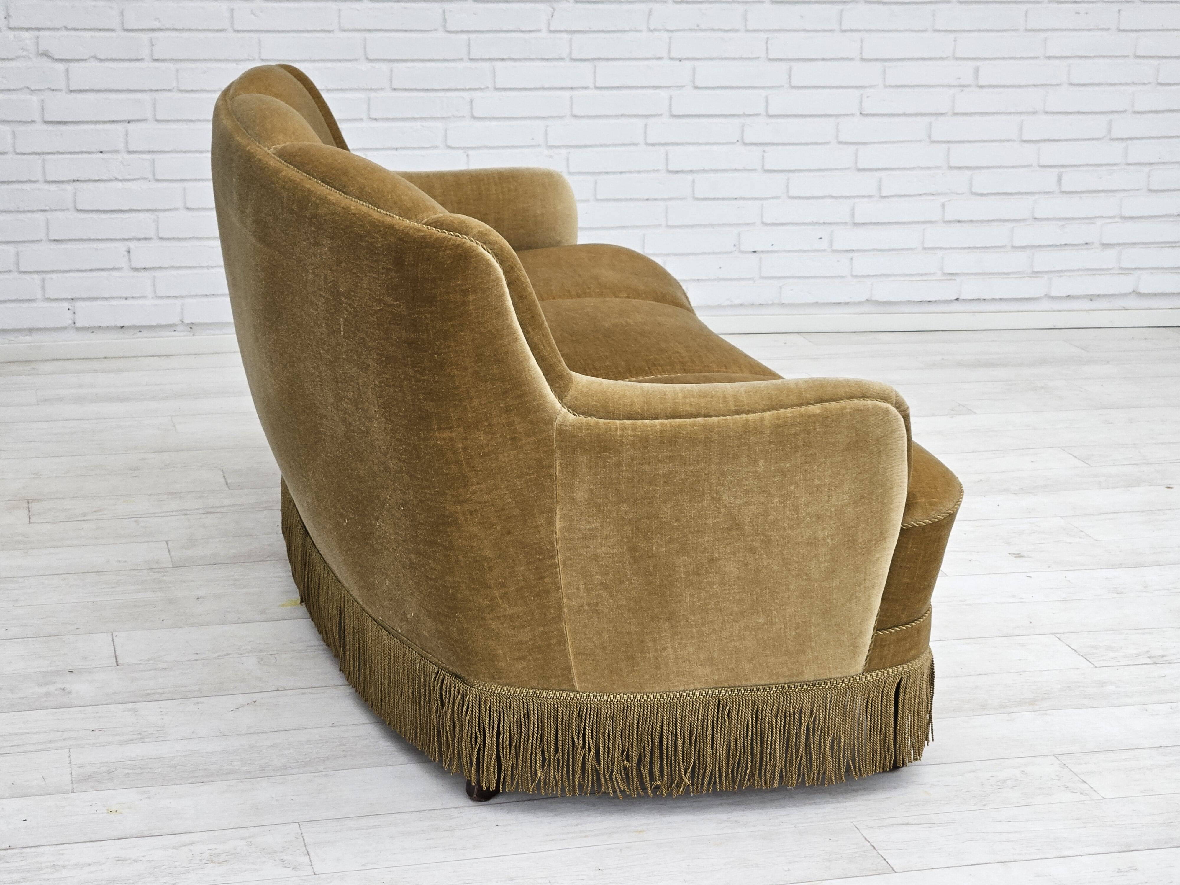 1970s, Danish 3-seater "Banana" sofa, original green velour.