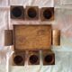 6 cube egg cups on tray with handles Olive wood Vintage 1970