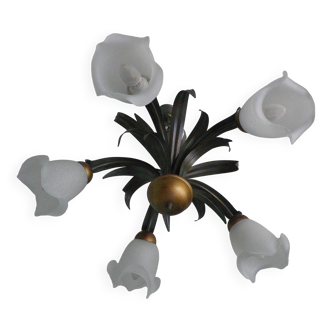 Five Pendant Lights with Frosted White Glass, 1970s