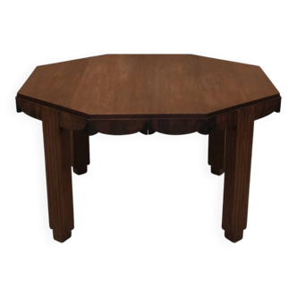 Solid wood octagonal dining table, Art Deco, France.