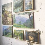 Toile ancienne montagne