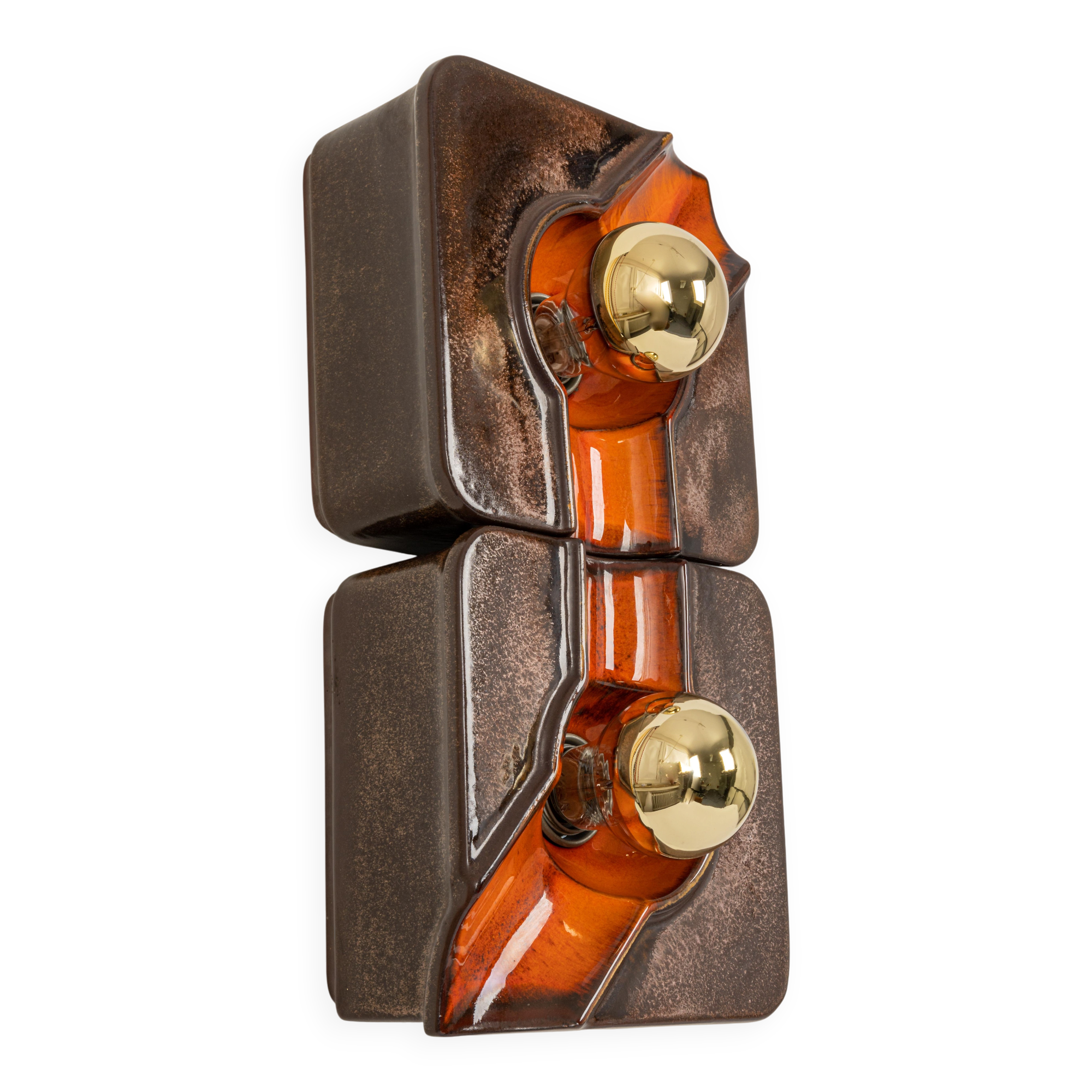 Sputnik wall lights in brown and orange ceramic, Germany 1970s