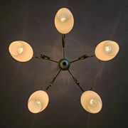 Opaline glass and brass chandelier mid-century Stilux Milano 1950s