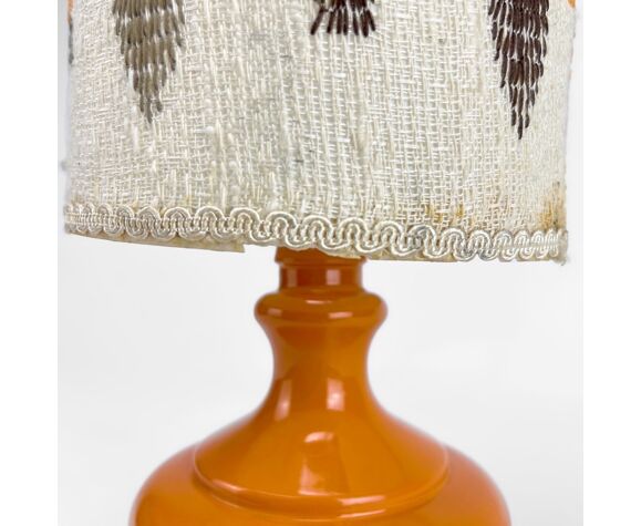 Lampe de chevet céramique et tissu canevas orange 70's