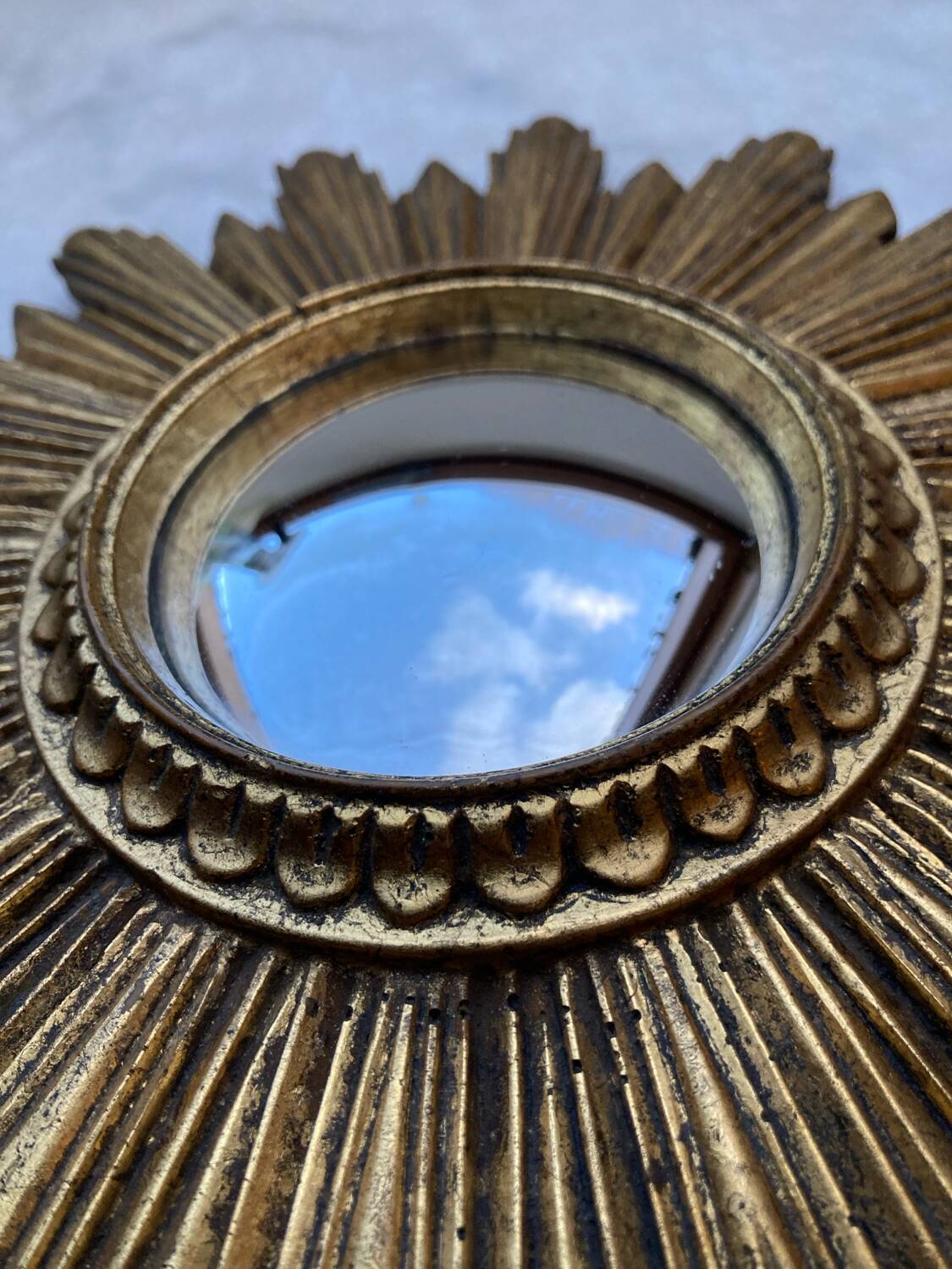 Vintage 60s Gold Convex Witch Sunburst Mirror