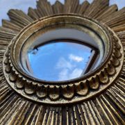 Miroir soleil sorcière convexe vintage doré 60s