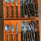 36-piece cutlery set with wooden and stainless steel handles, 1970s