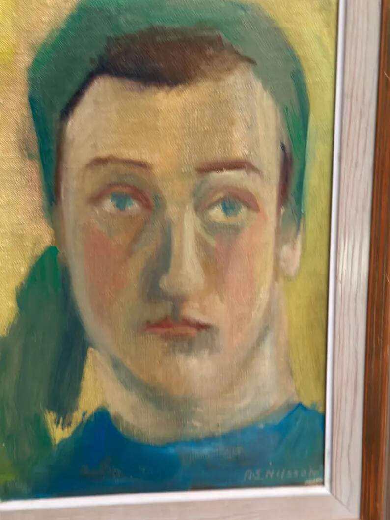 Huile sur panneau d'origine suédoise – "Portrait" par A.-S. Nilsson – Signé – Vintage et encadré – 44 × 32 cm (17,3" × 12,6")