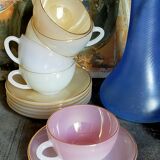 Six vintage iridescent pastel arcopal opaline cups