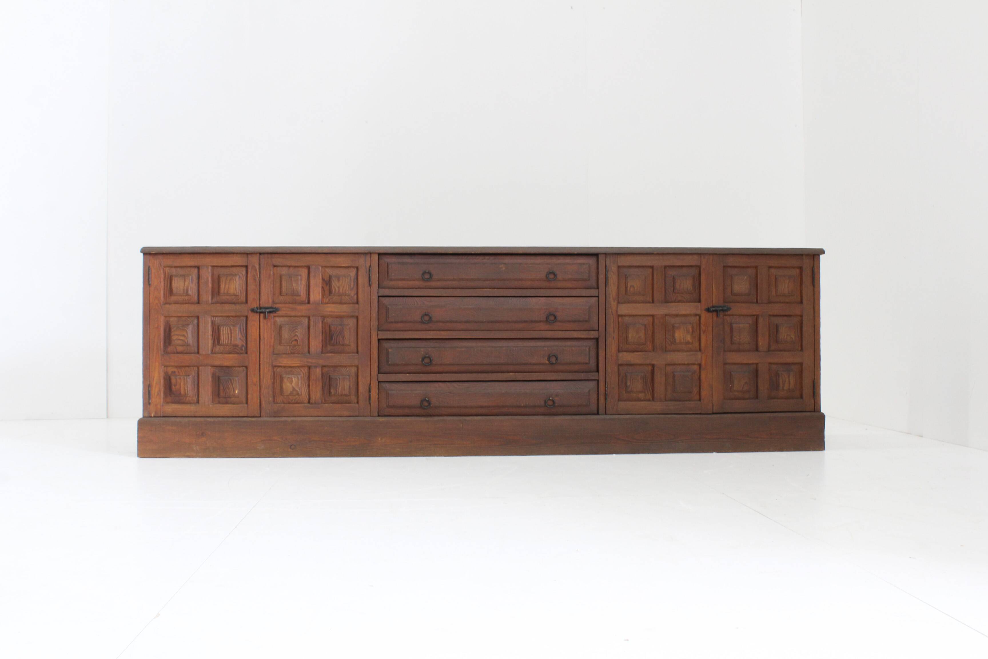 Vintage Brutalist Sideboard solid wood , Spain 1970s