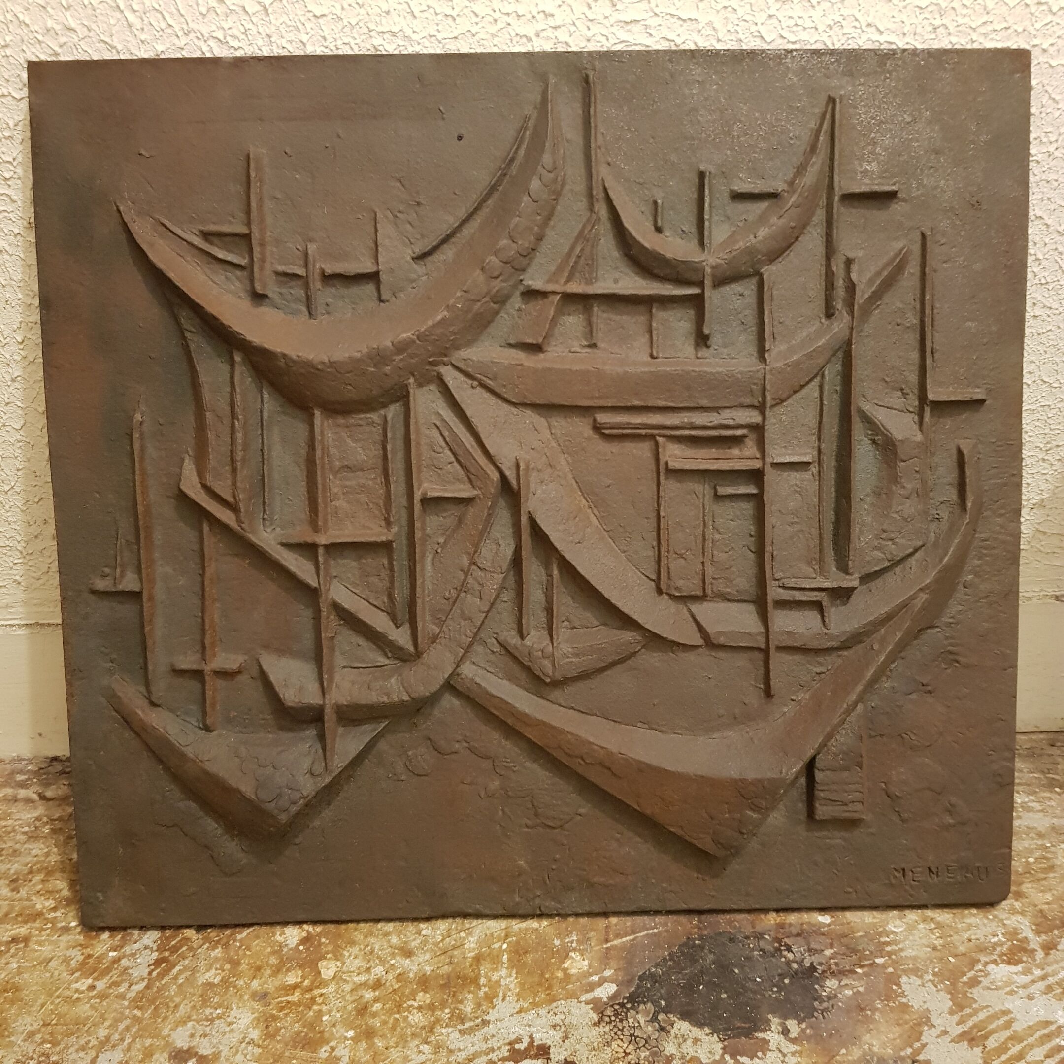 Plaque de cheminée fonte composition abstraite Meneaus