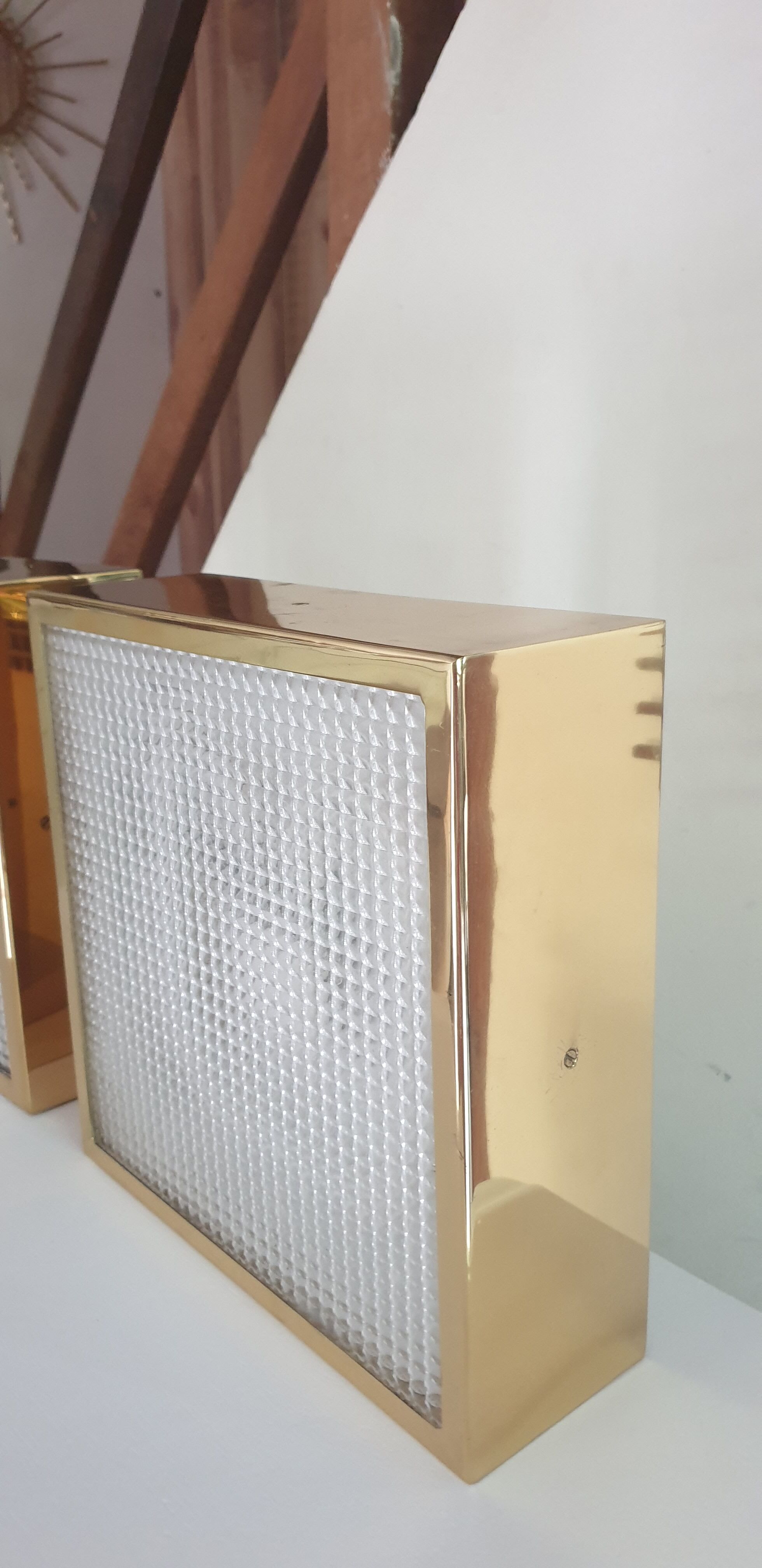 Pair of gold square wall light