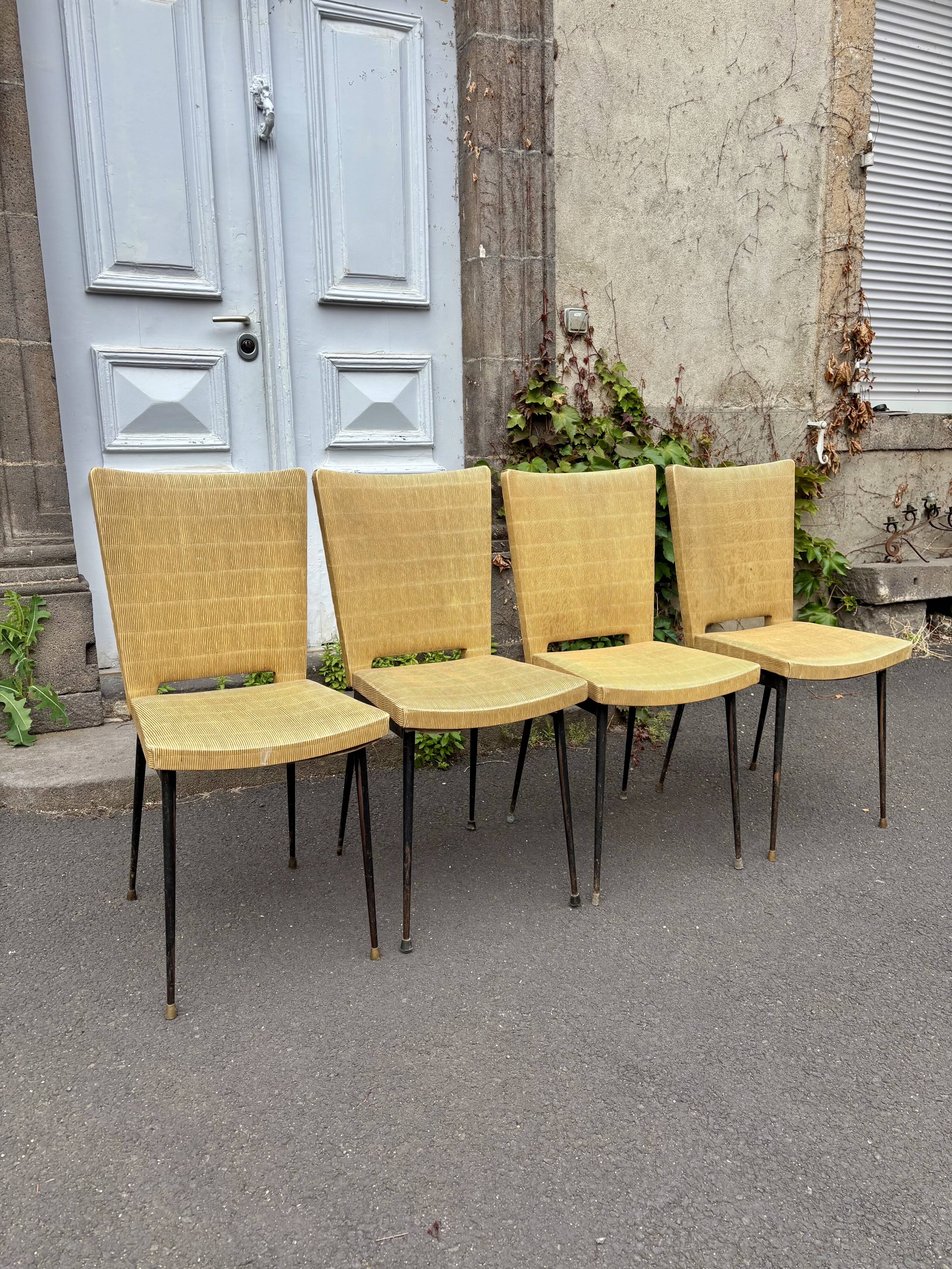 Set of 4 Colette Gueden vintage chairs from 1950.