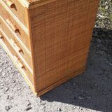 Chest of drawers 4 drawers in wood and wicker 70s vintage
