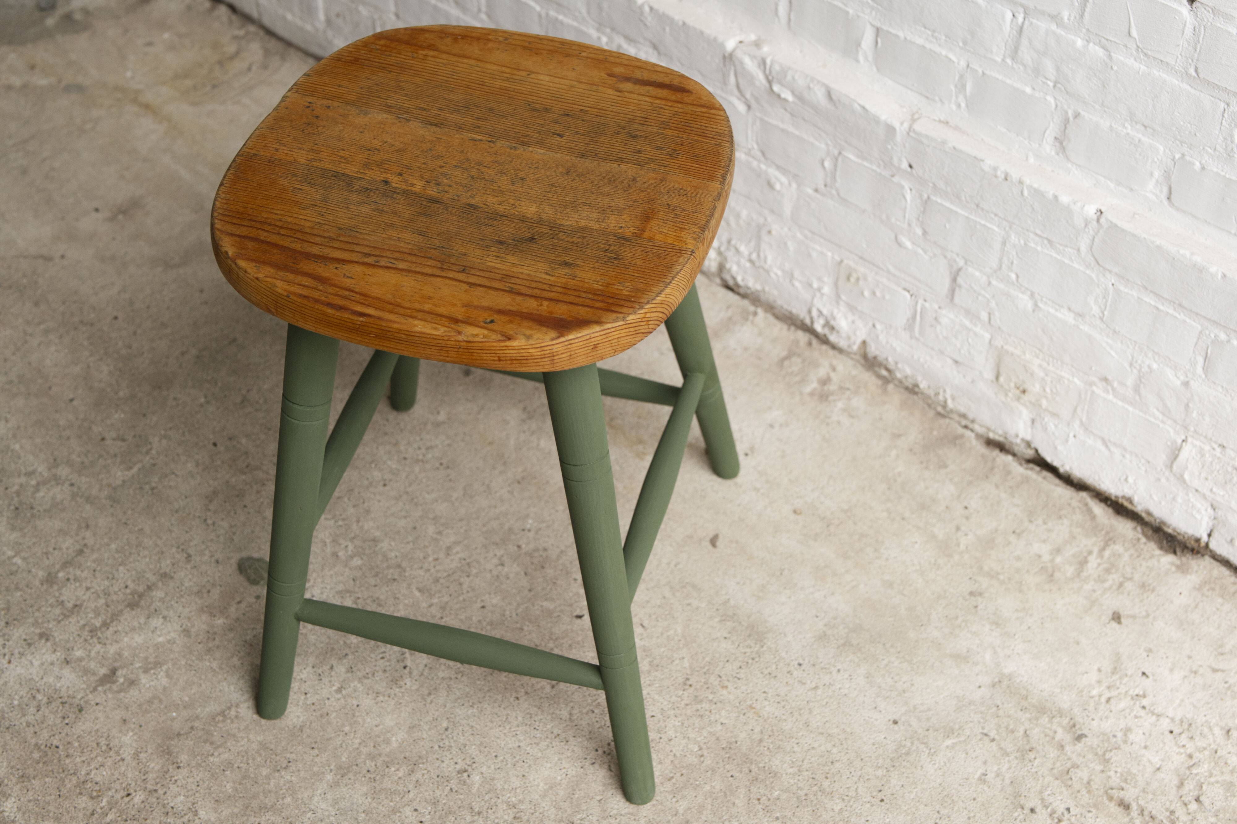 Milk painted pine stool, 1960s