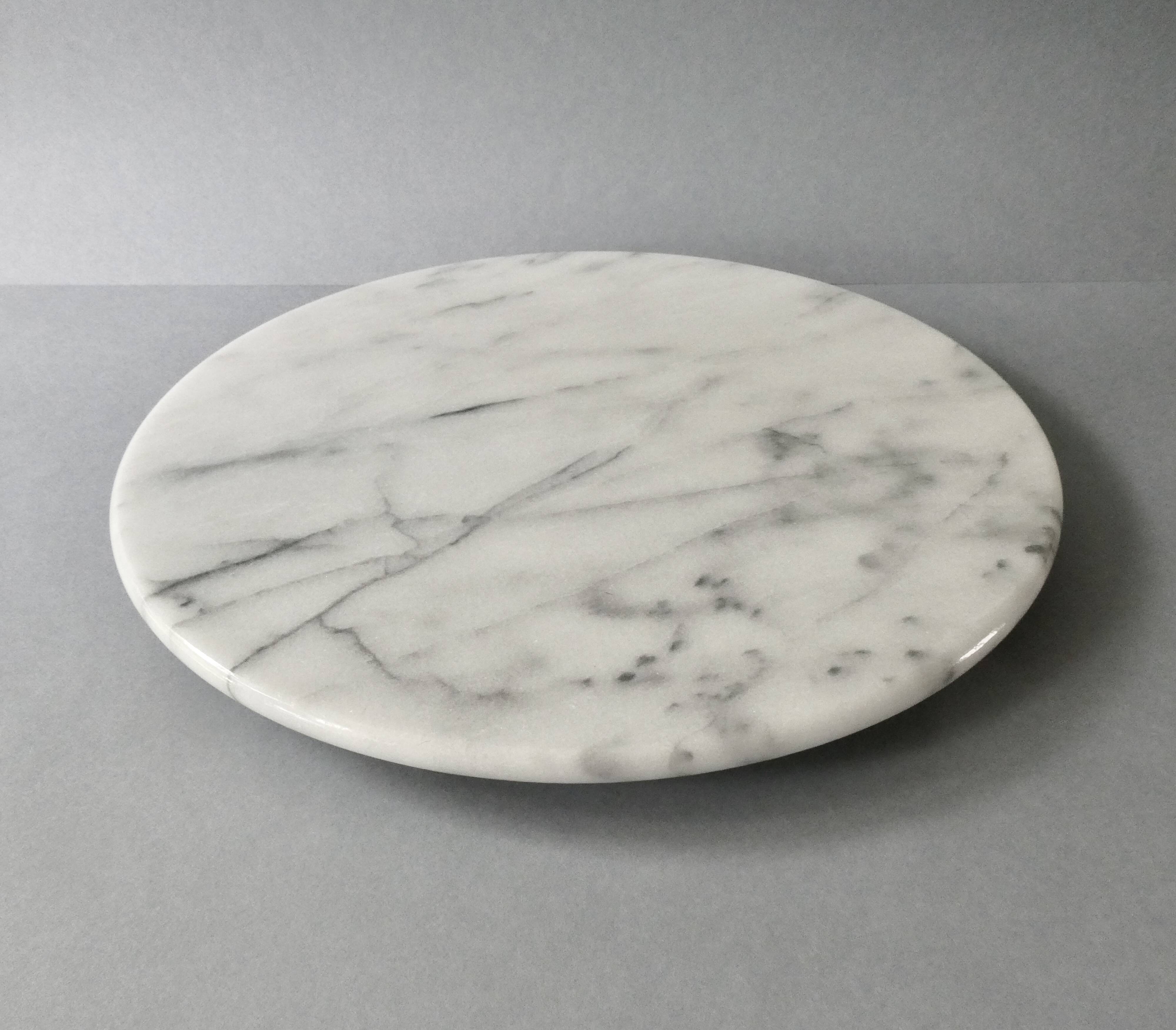 Large white marble cheese platter, rotating, D 31 cm