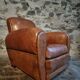 Fauteuil club français vintage en cuir, années 1940–1950 – fauteuil en cuir pleine fleur cognac