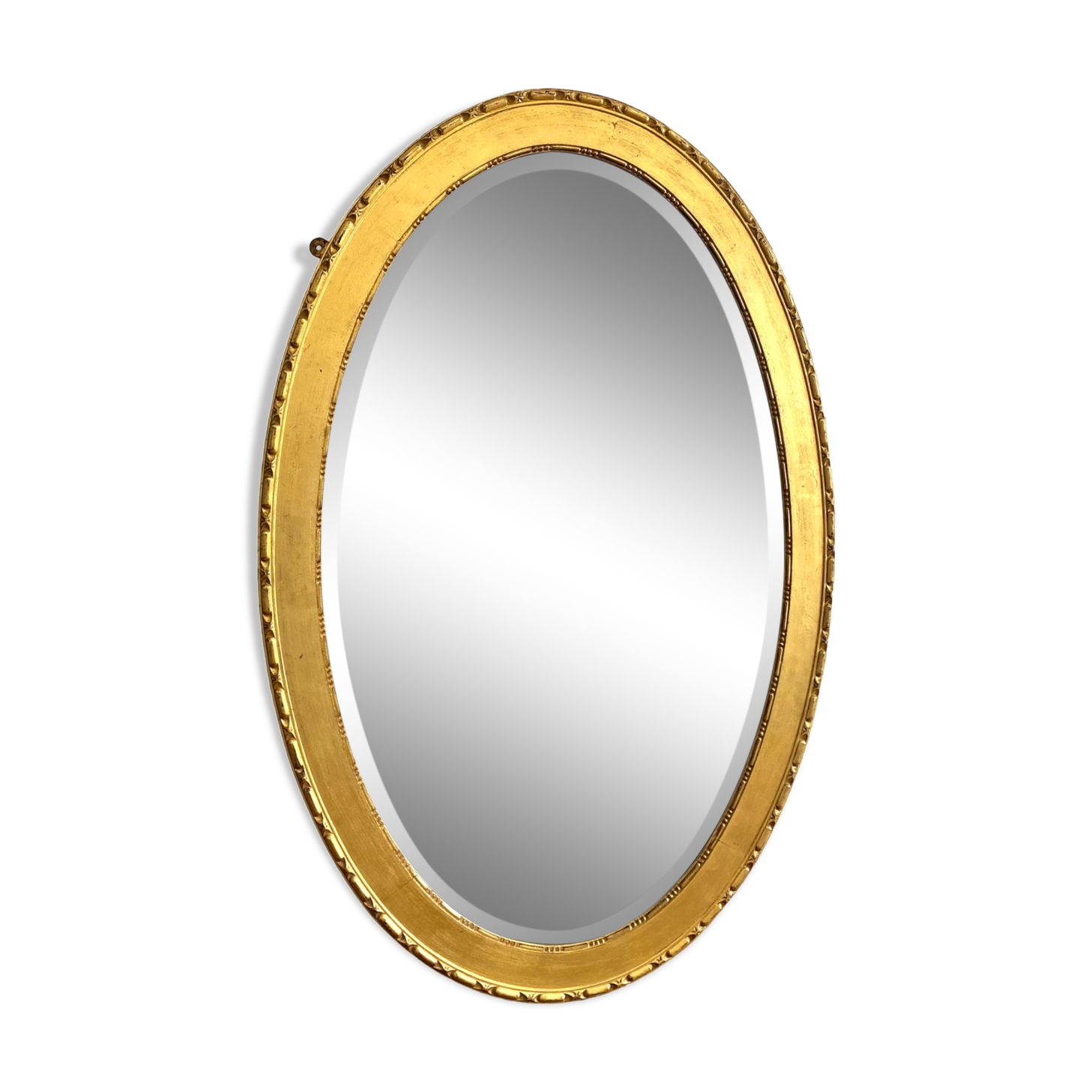 XXth oval mirror, gilded wood trumeau, beveled ice, vintage medallion mirror