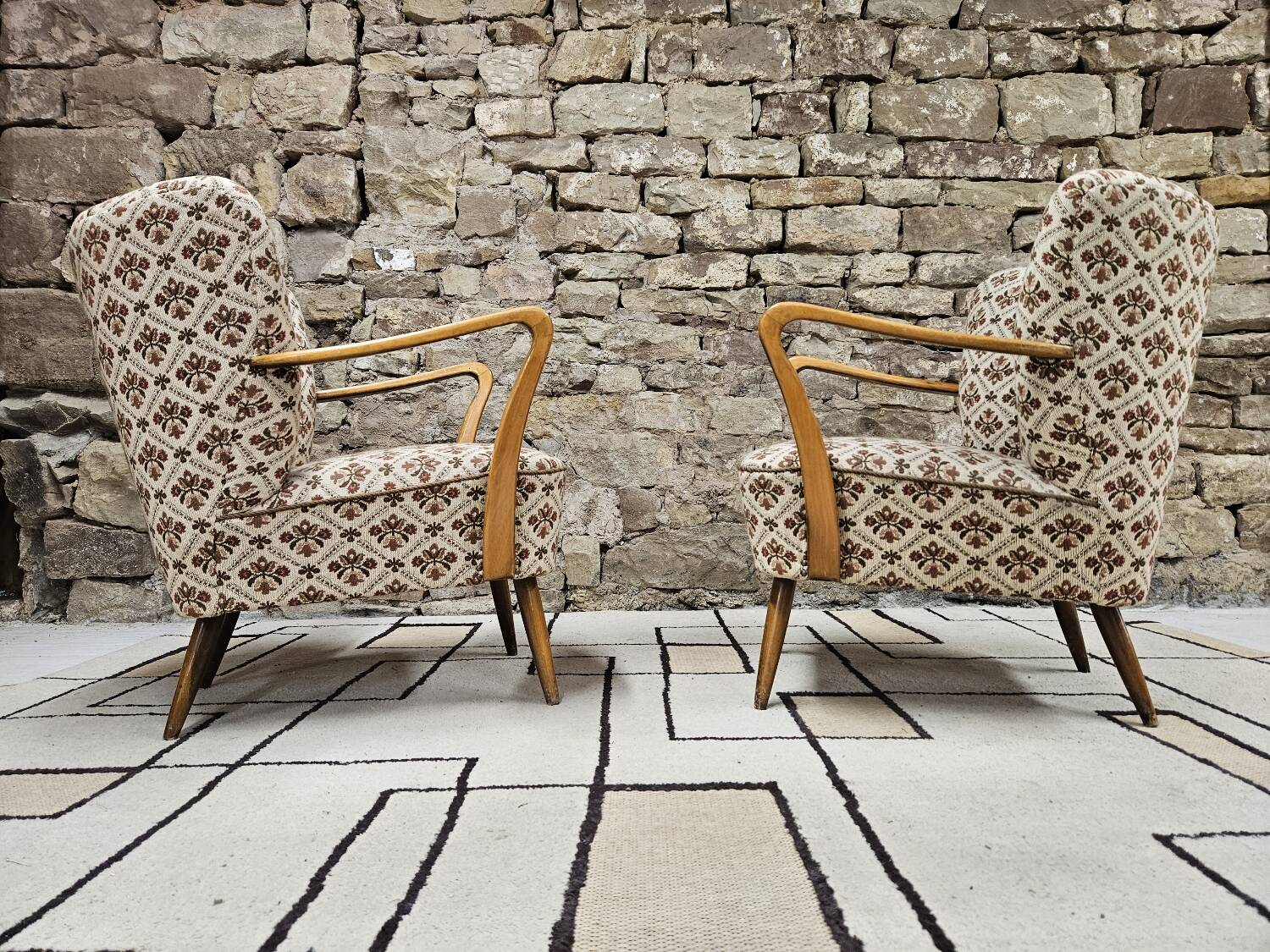Pair of 1960 flowered armchairs