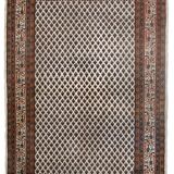 Tapis vintage fait main Seraband en laine blanche et brune (124cm x 185cm)