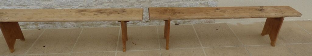 Two benches in their solid wood patinas
