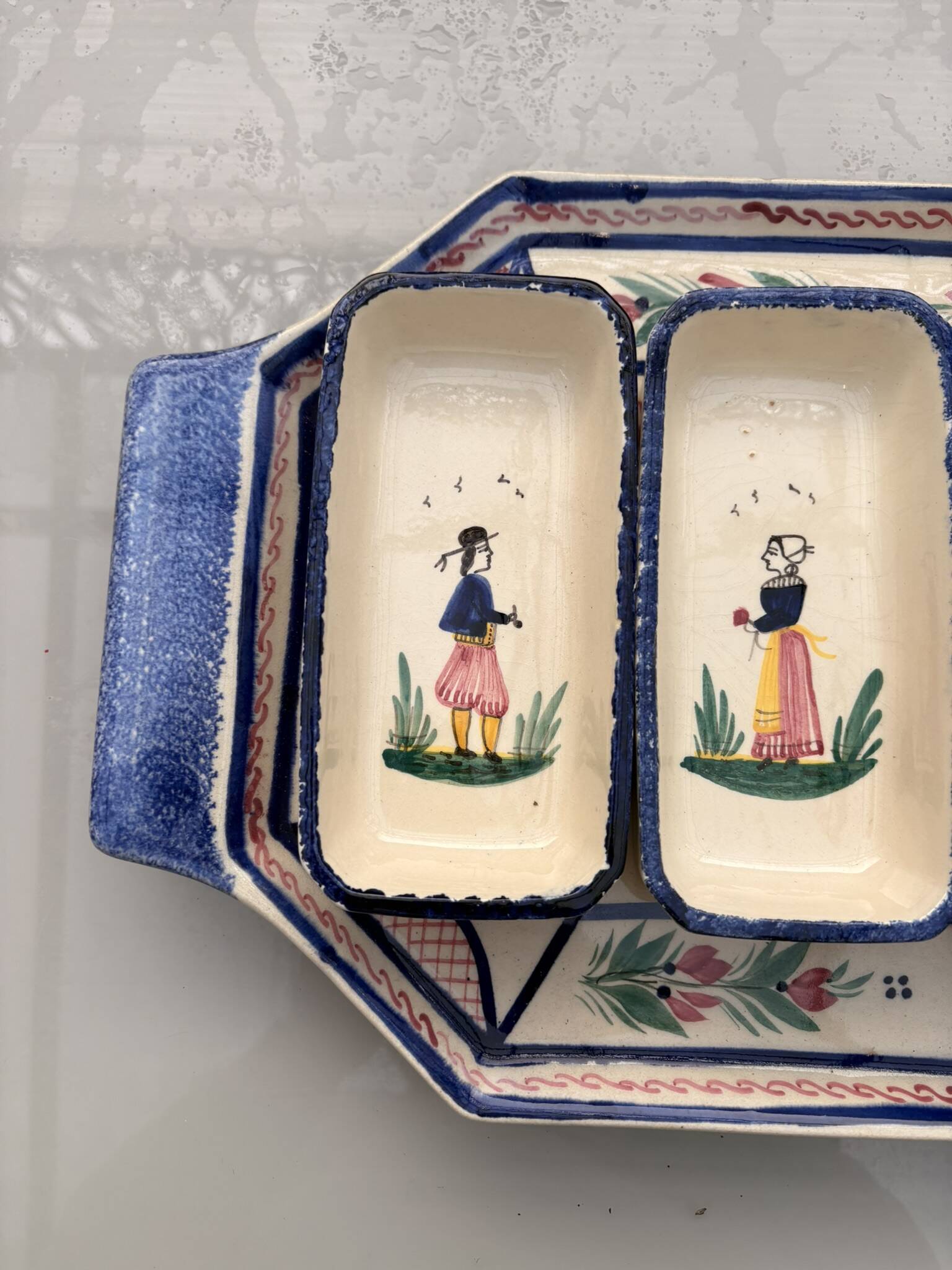 Old dish servant tray ramekin earthenware ceramic henriot quimper bl