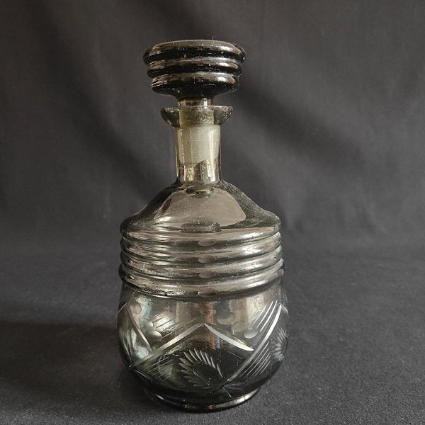 Engraved smoked glass decanter