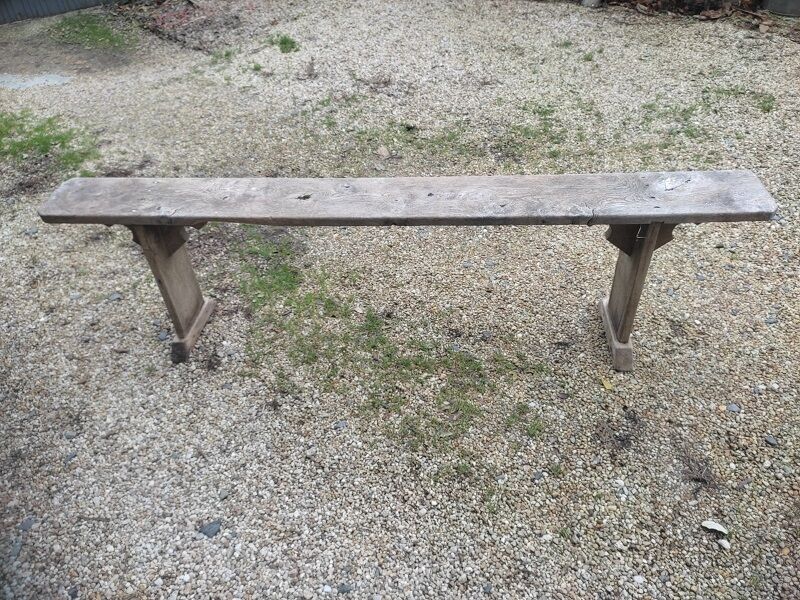 Solid wood farm bench patinated