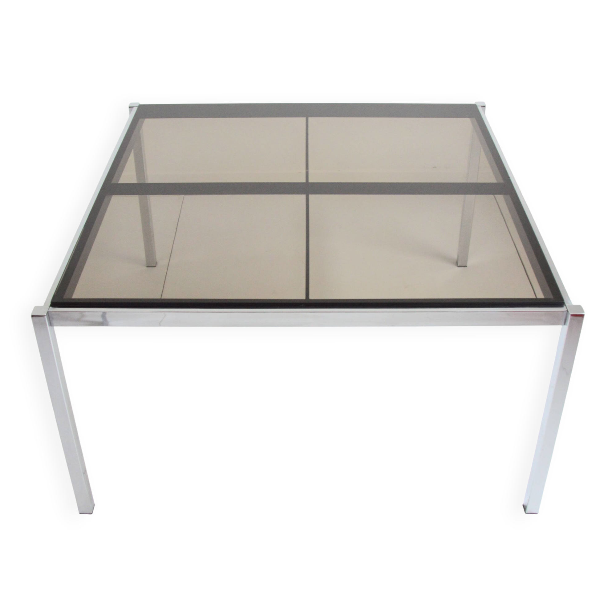 Table à manger chrome et verre fumé Milo Baughman – 1970 – Italie