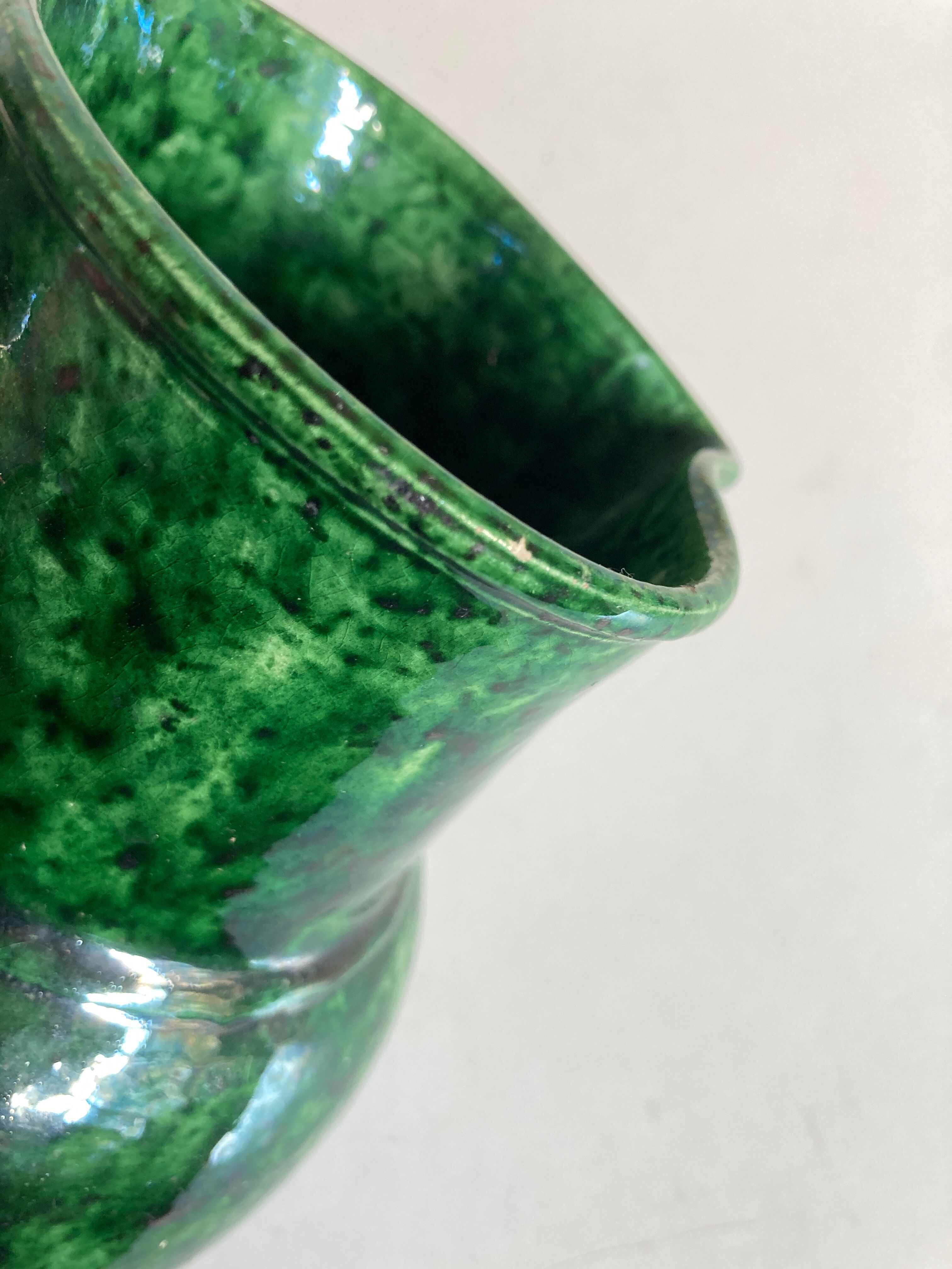 Glazed earthenware pitcher vase in green, Vaullauris, 1960.