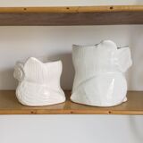 Set of 2 cache white owl pots in vintage ceramic