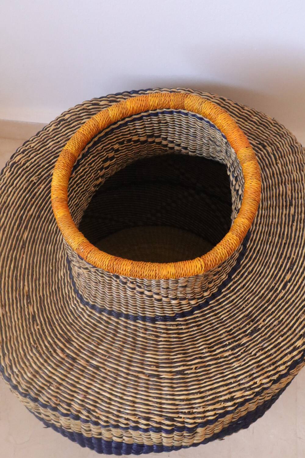 Bolga Basket Colorful African Decorative Basket Navy and Mustard Yellow