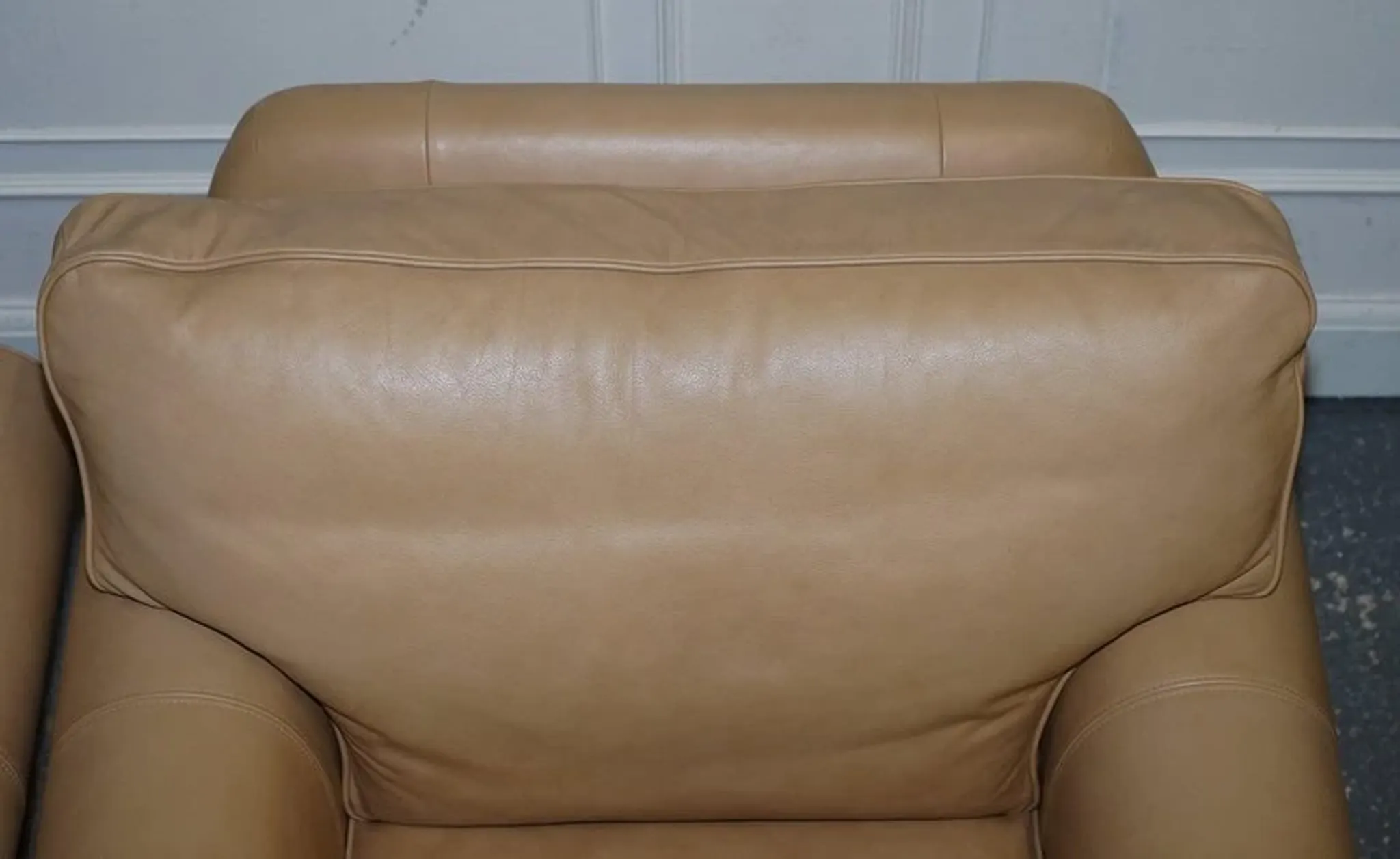 Brown Leather Latte Armchairs by Multi York England, Set of 2