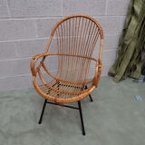 Rattan armchair with foot metal of the 60s