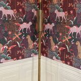American glass and metal floor lamp 200 cm, 1950s design.