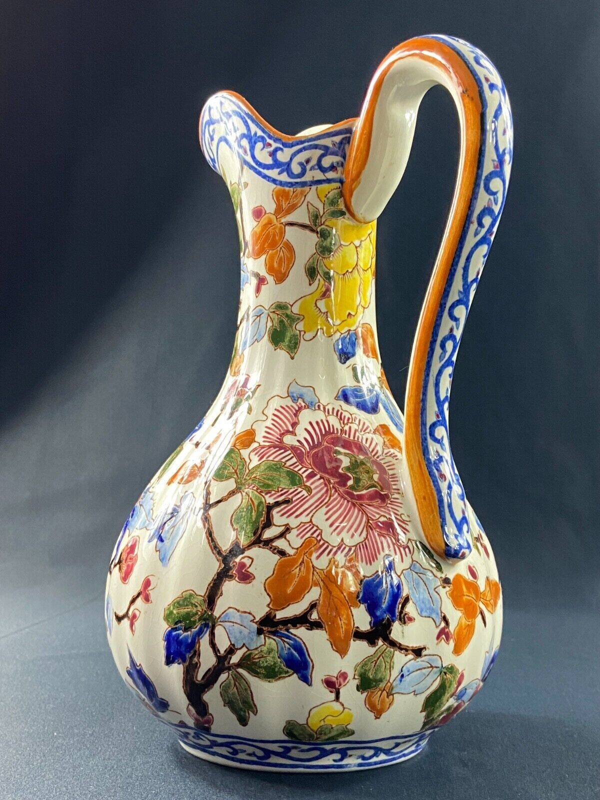 Large Gien earthenware ewer pitcher with Peonies decor
