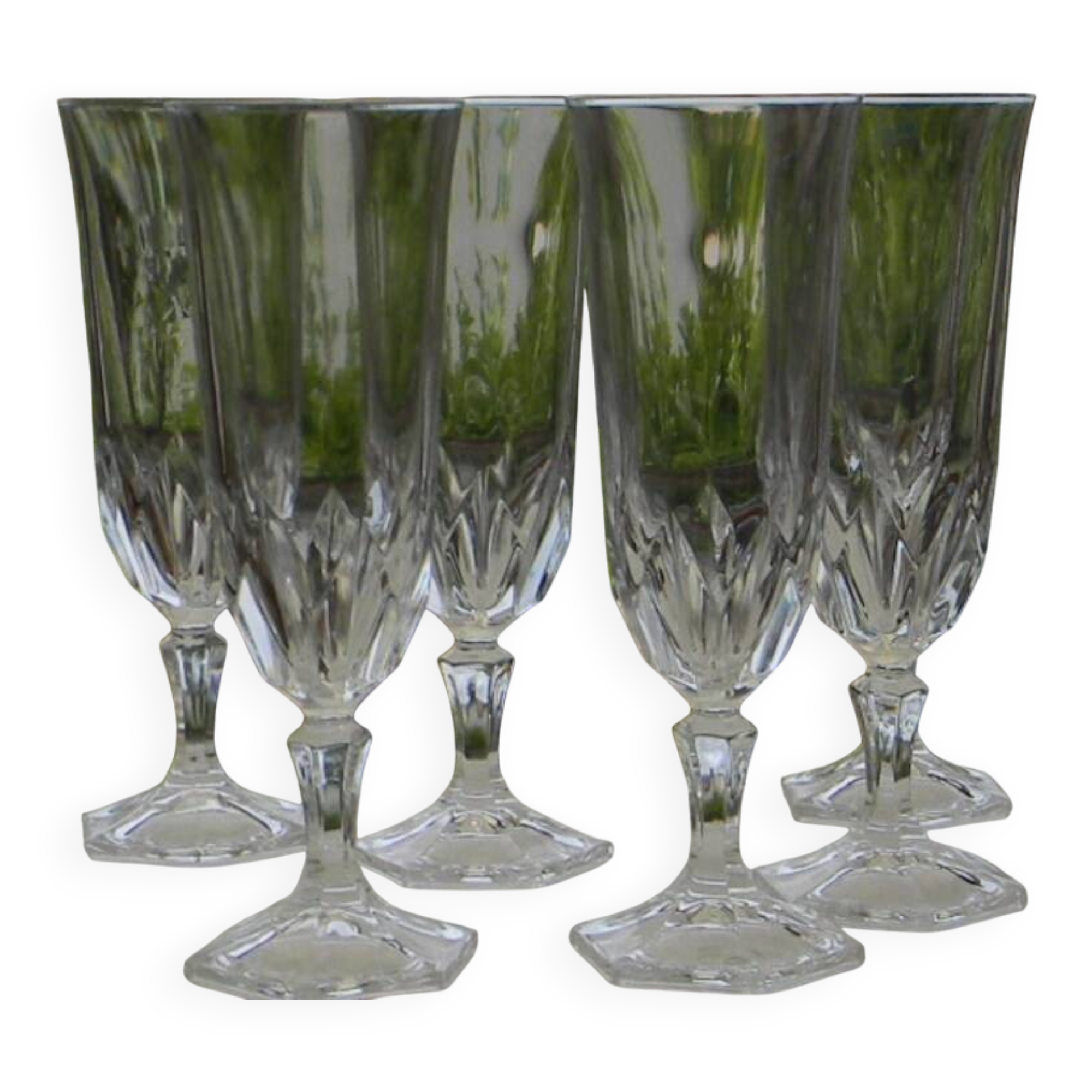 Set of 6 ARQUES crystal champagne flutes. CHAUMONT model.