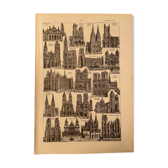Lithographie gravure sur les cathédrales de 1923
