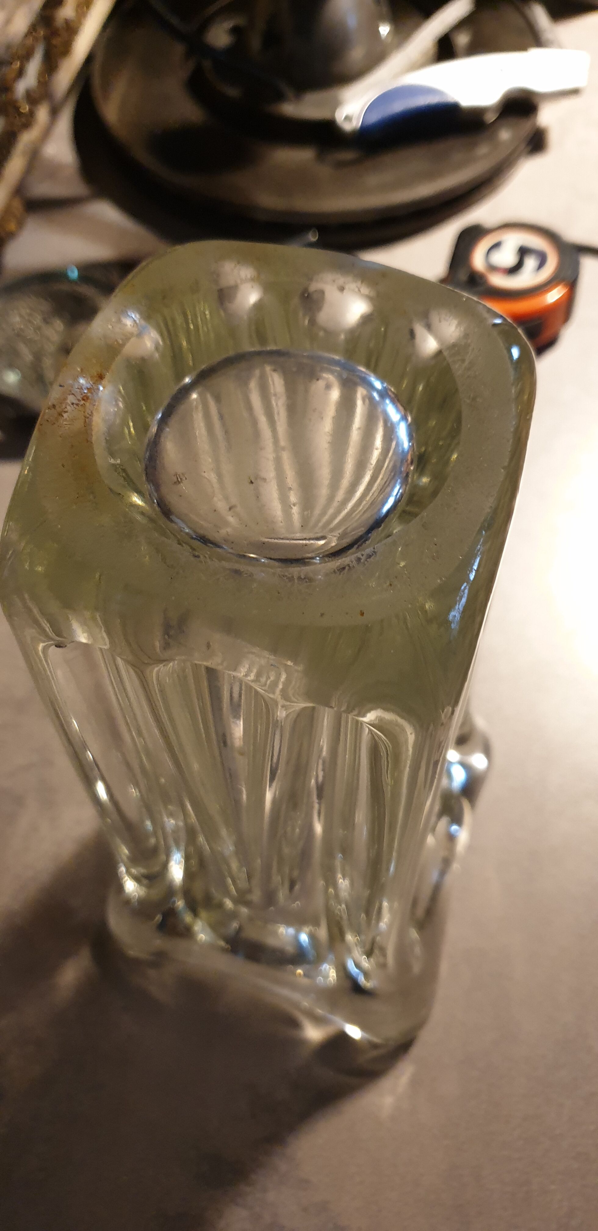 Thick molded glass vase, 50s