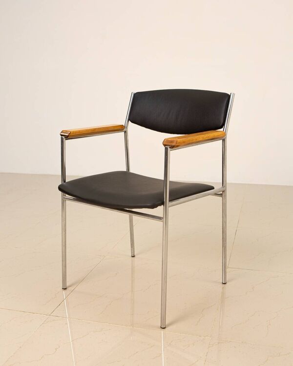 Fauteuil en cuir et bois par Gijs van der Sluis 80's