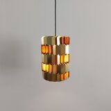 Set of 2 gold and orange 'Facet-pop' pendant lamps by Louis Weisdorf for Lyfa, Denmark 1960's