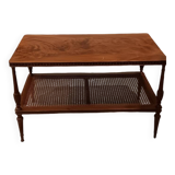 Mahogany coffee table / end table with rattan spacer shelf