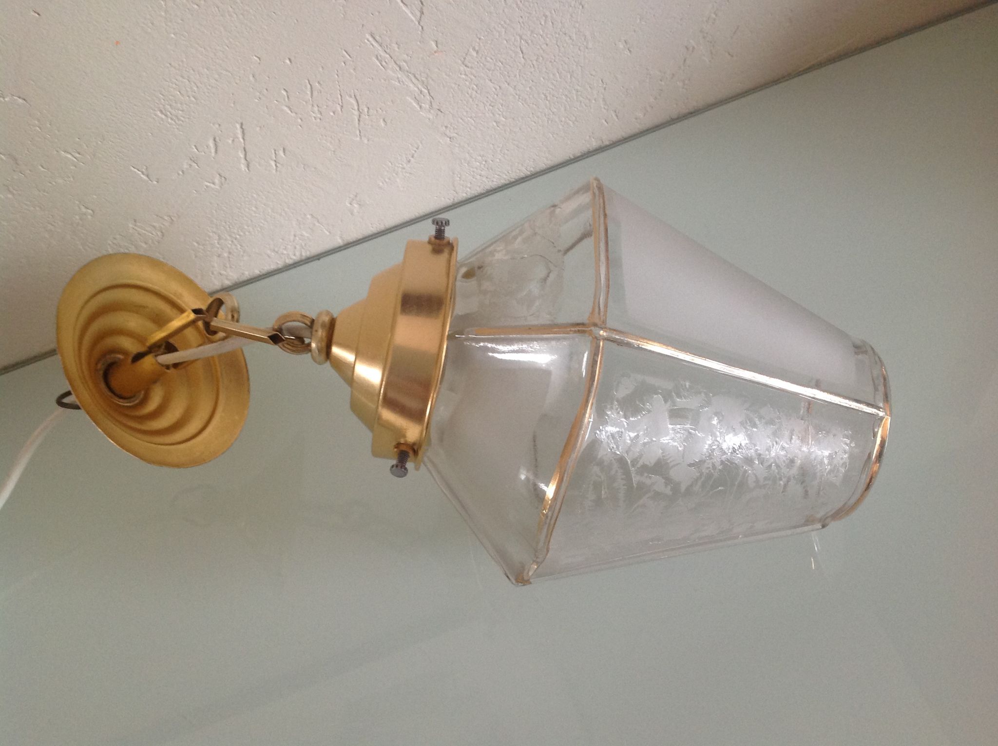 Lantern pendant four sides frosted glass and gold metal art deco / art nouveau