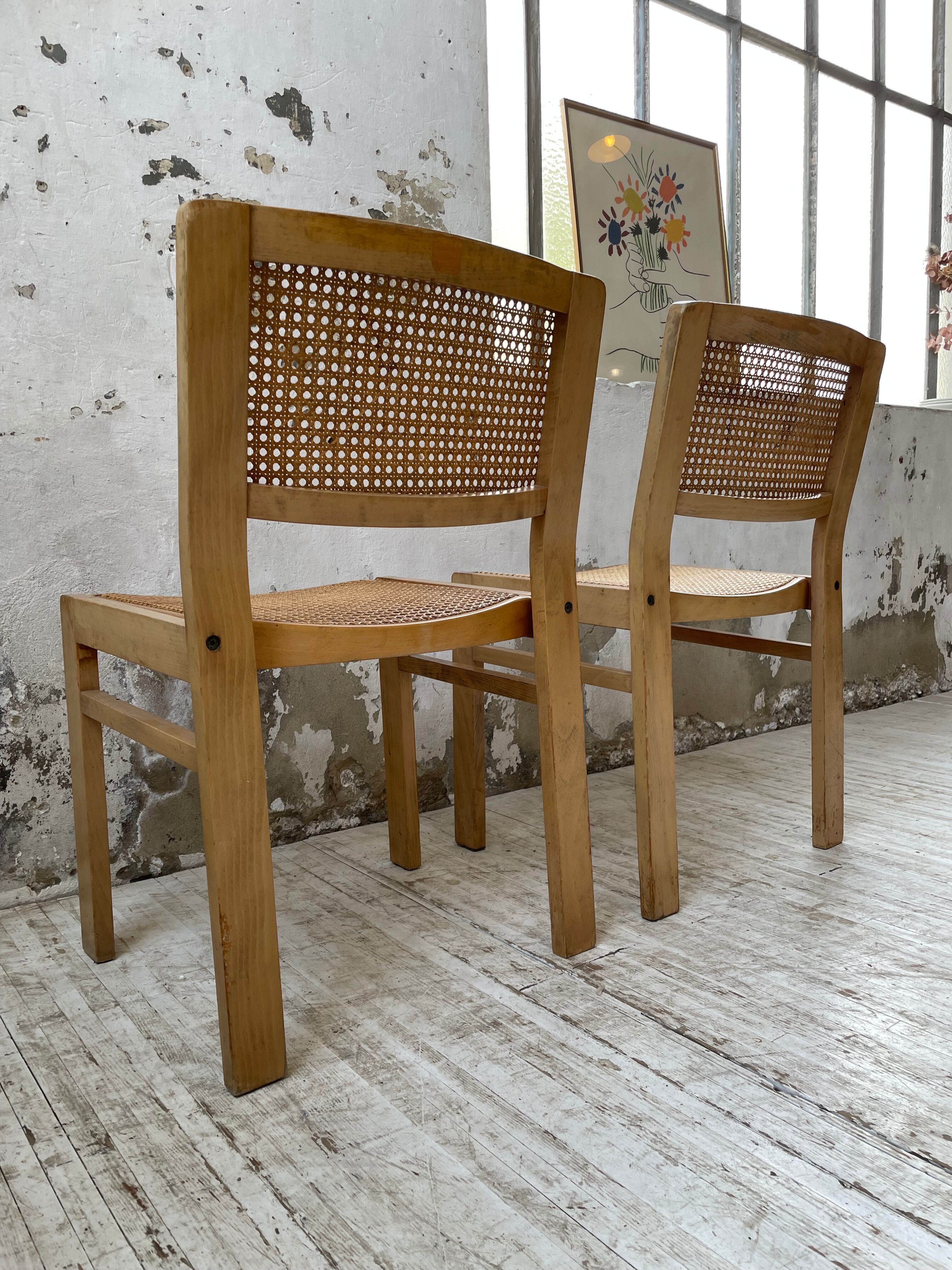 Pair of Baumann chairs beech and cannage