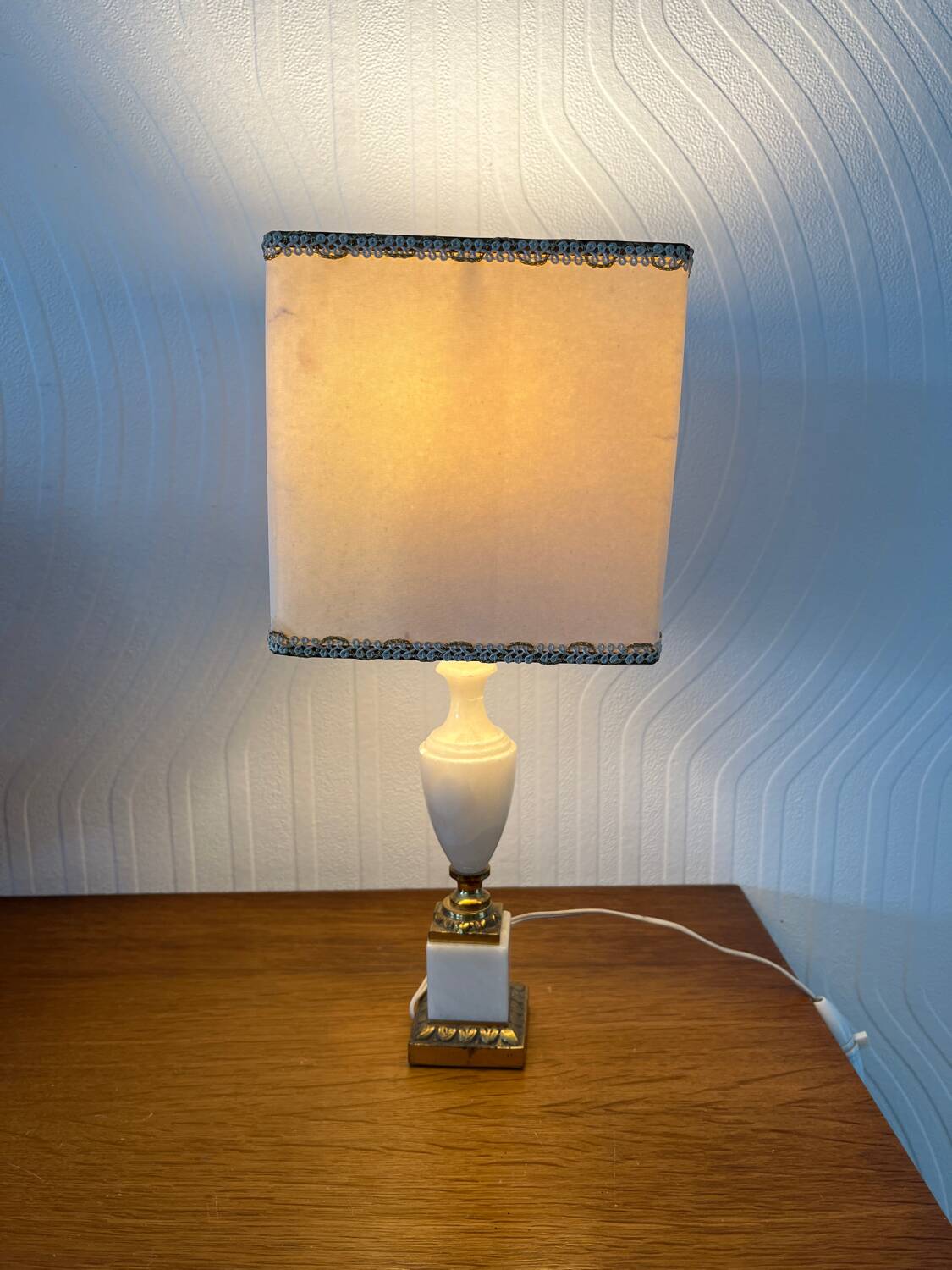 Vintage bedside lamp with marble base and gold metal