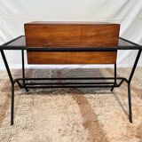 Work table or bar from the 1950s in wrought iron and red glass