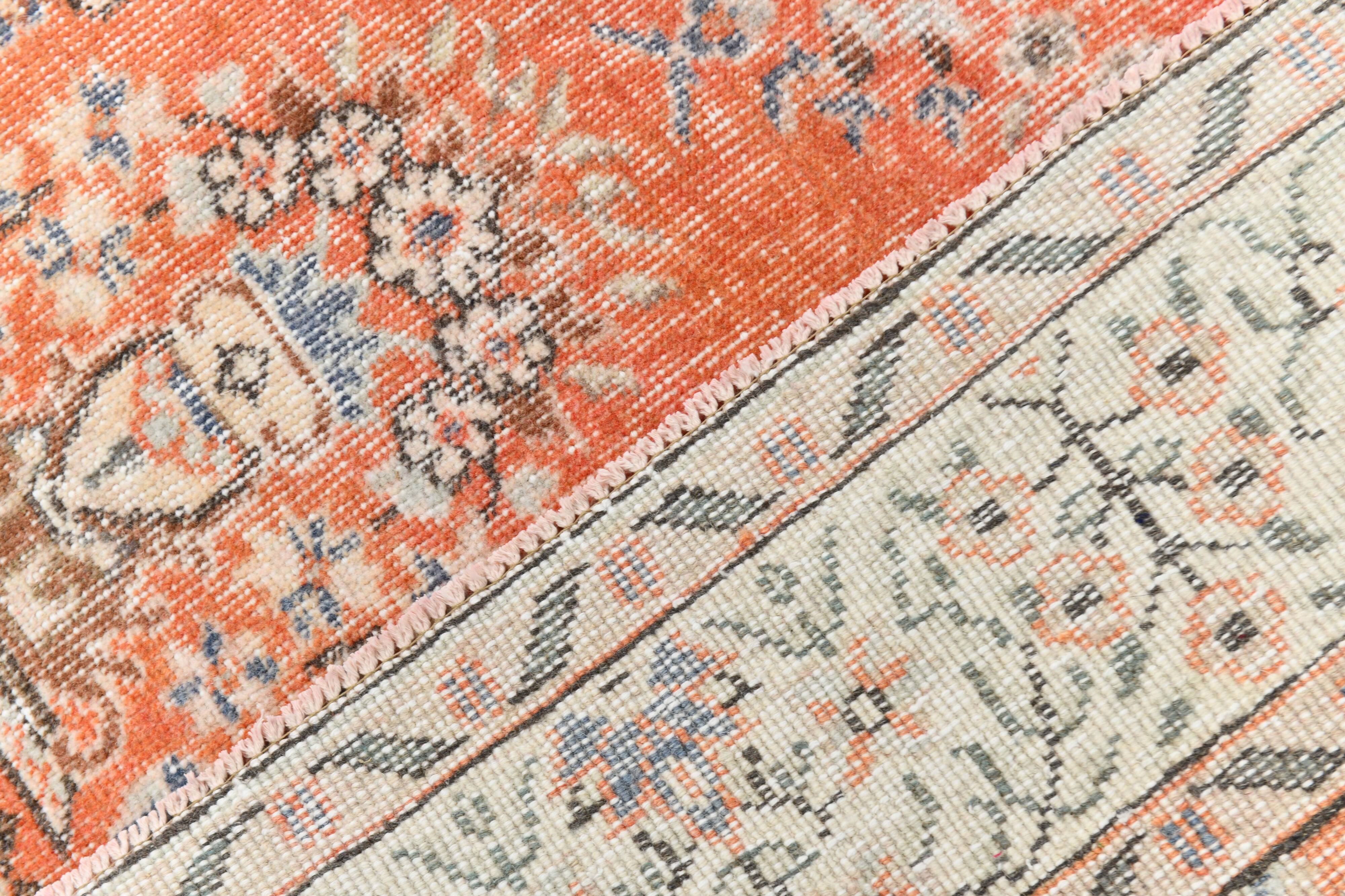 Tapis vintage anatolien tissé à la main en rose saumon, 206x392 cm